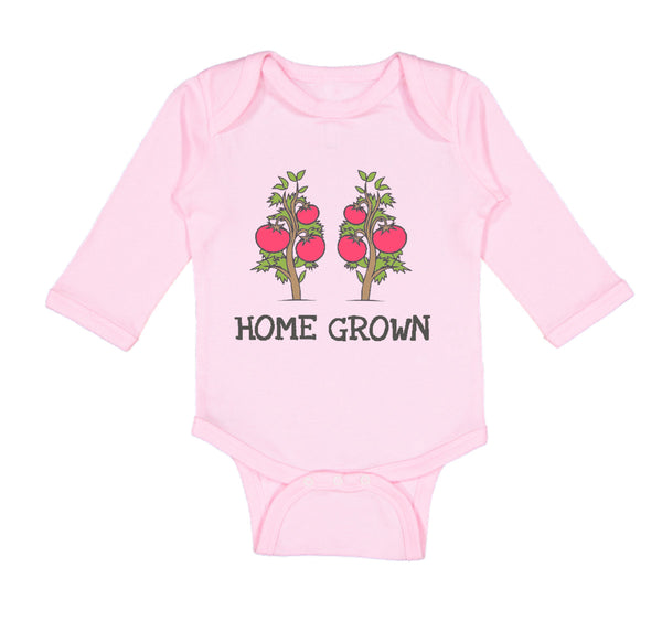 Long Sleeve Bodysuit Baby Red Tomatoes Black Text Home Grown Boy & Girl Clothes