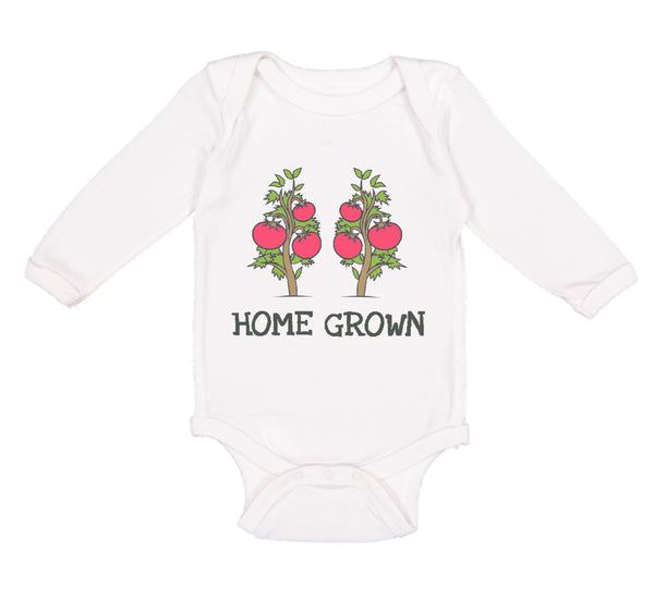 Long Sleeve Bodysuit Baby Red Tomatoes Black Text Home Grown Boy & Girl Clothes