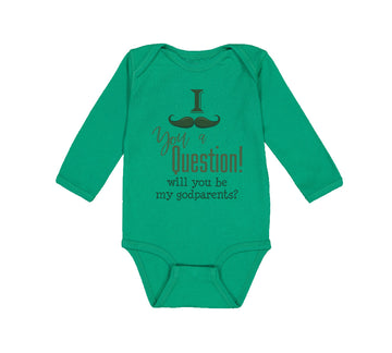 Long Sleeve Bodysuit Baby Mustache Godparent Baby Announcement Cotton