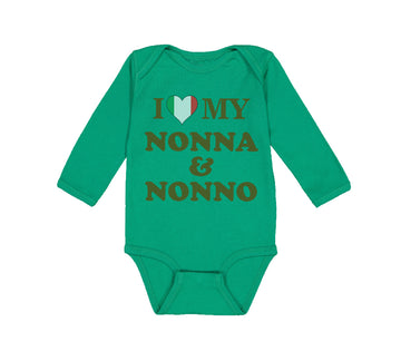Long Sleeve Bodysuit Baby I Heart My Nonna and Nonno Grandparents Cotton