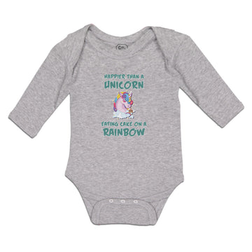 Long Sleeve Bodysuit Baby Happeir than A Unicorn Eating Cake on A Rainbow Cotton
