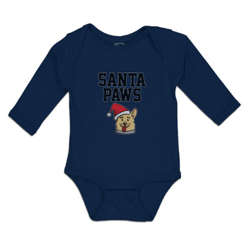 Long Sleeve Bodysuit Baby Santa Paws with Santa Cap on Dog's Head Cotton
