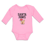 Long Sleeve Bodysuit Baby Santa Paws with Santa Cap on Dog's Head Cotton