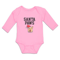 Long Sleeve Bodysuit Baby Santa Paws with Santa Cap on Dog's Head Cotton