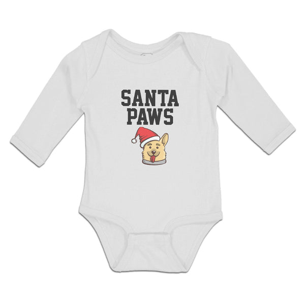 Long Sleeve Bodysuit Baby Santa Paws with Santa Cap on Dog's Head Cotton