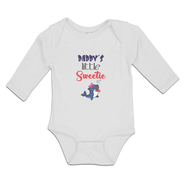 Long Sleeve Bodysuit Baby Daddy's Little Sweetie with Cute Blue Dolphin on Bow - Cute Rascals