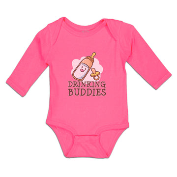 Long Sleeve Bodysuit Baby Drinking Buddies with Feeding Bottle and Nipple Cotton
