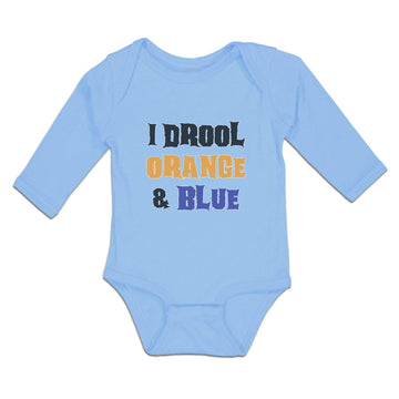 Long Sleeve Bodysuit Baby I Drool Orange & Blue Boy & Girl Clothes Cotton