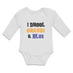 Long Sleeve Bodysuit Baby I Drool Orange & Blue Boy & Girl Clothes Cotton