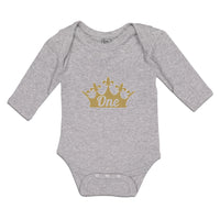 Long Sleeve Bodysuit Baby Birthday 1 Number Name and with Golden Crown Cotton - Cute Rascals