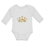 Long Sleeve Bodysuit Baby Birthday 1 Number Name and with Golden Crown Cotton - Cute Rascals