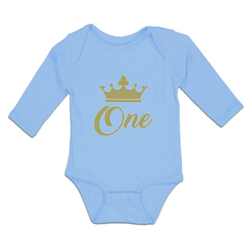 Long Sleeve Bodysuit Baby Age 1 and Number Name with Gold Crown Cotton
