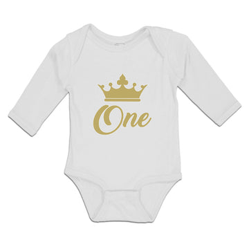 Long Sleeve Bodysuit Baby Age 1 and Number Name with Gold Crown Cotton