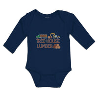 Long Sleeve Bodysuit Baby Tree-House Lumber An Vehicle with Wood Cotton