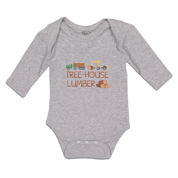 Long Sleeve Bodysuit Baby Tree-House Lumber An Vehicle with Wood Cotton