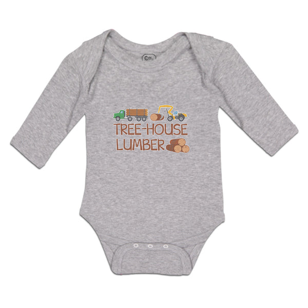 Long Sleeve Bodysuit Baby Tree-House Lumber An Vehicle with Wood Cotton