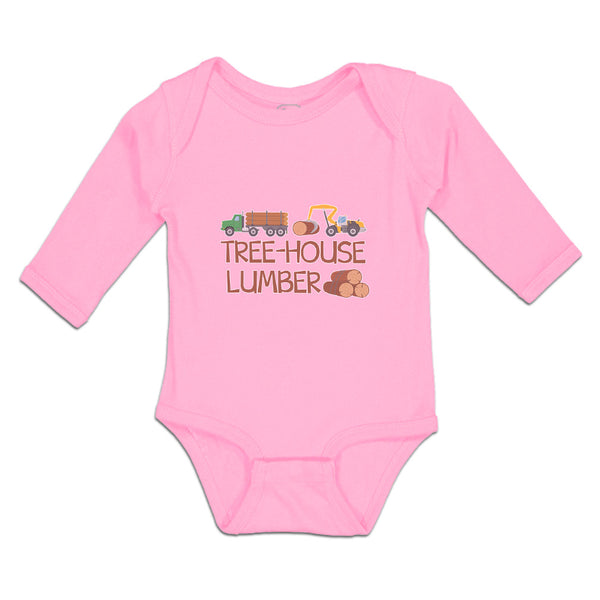 Long Sleeve Bodysuit Baby Tree-House Lumber An Vehicle with Wood Cotton