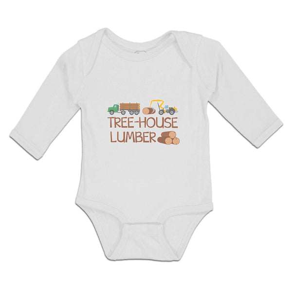 Long Sleeve Bodysuit Baby Tree-House Lumber An Vehicle with Wood Cotton