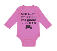 Long Sleeve Bodysuit Baby Shh I'M Watching Game Dad Gamer Father's Day Cotton