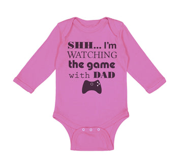 Long Sleeve Bodysuit Baby Shh I'M Watching Game Dad Gamer Father's Day Cotton