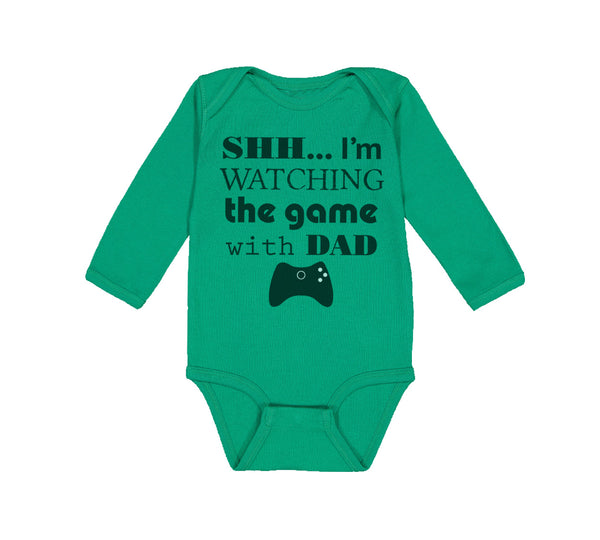 Long Sleeve Bodysuit Baby Shh I'M Watching Game Dad Gamer Father's Day Cotton