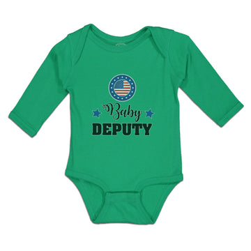 Long Sleeve Bodysuit Baby An American National Flag with Word Baby Deputy Cotton