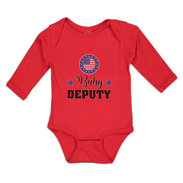 Long Sleeve Bodysuit Baby An American National Flag with Word Baby Deputy Cotton