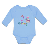 Long Sleeve Bodysuit Baby My 1St Birthday with Delicious Cake on Candles Cotton