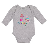 Long Sleeve Bodysuit Baby My 1St Birthday with Delicious Cake on Candles Cotton