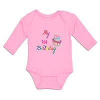 Long Sleeve Bodysuit Baby My 1St Birthday with Delicious Cake on Candles Cotton