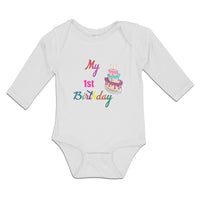 Long Sleeve Bodysuit Baby My 1St Birthday with Delicious Cake on Candles Cotton