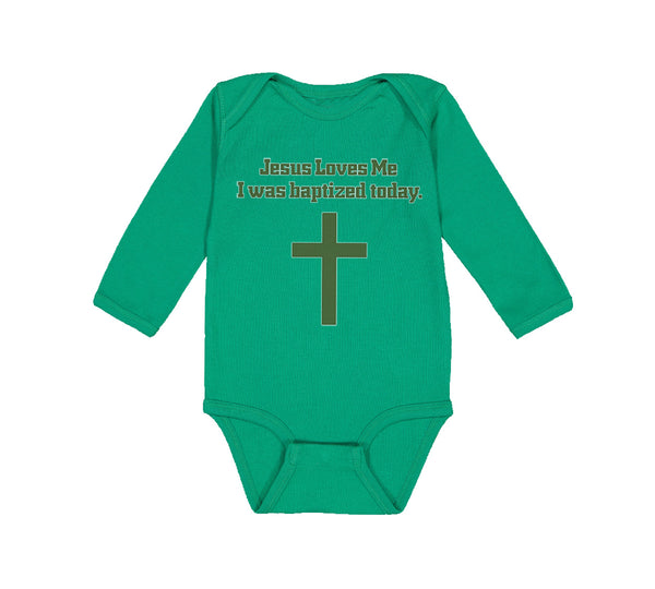 Long Sleeve Bodysuit Baby Jesus Loves Me - I Was Baptized Today Cotton