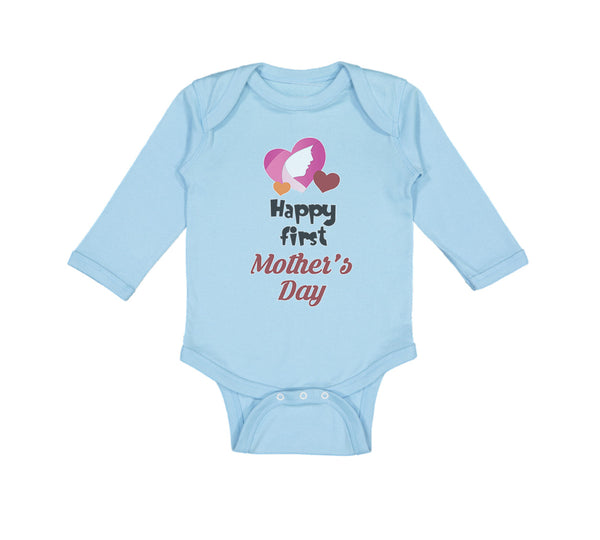 Long Sleeve Bodysuit Baby Happy First Mother's Day Mommy Mom Style C Cotton - Cute Rascals