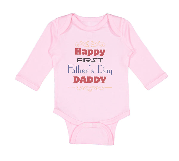 Long Sleeve Bodysuit Baby Happy First Father's Day Dad Daddy Style E Cotton - Cute Rascals