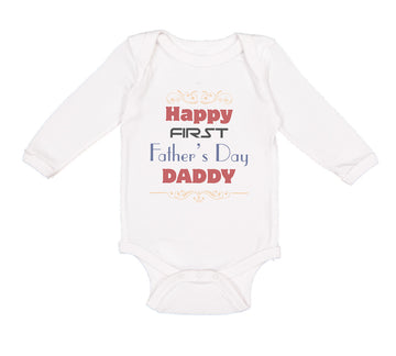 Long Sleeve Bodysuit Baby Happy First Father's Day Dad Daddy Style E Cotton