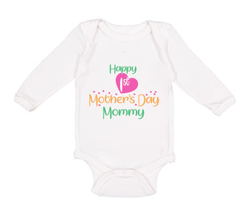 Long Sleeve Bodysuit Baby Happy First Mother's Day Mommy Mom Style A Cotton