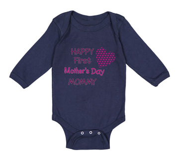 Long Sleeve Bodysuit Baby Happy First Mother's Day Mommy Mom Style B Cotton