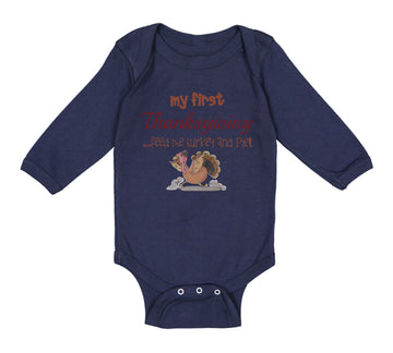 Long Sleeve Bodysuit Baby My First Thanksgiving Feed Me Turkey and Pie Cotton