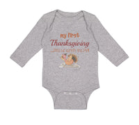 Long Sleeve Bodysuit Baby My First Thanksgiving Feed Me Turkey and Pie Cotton