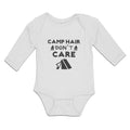 Long Sleeve Bodysuit Baby Camp Hair Don'T Care and Black Tent with Fire Burning