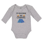 Long Sleeve Bodysuit Baby I'D Rather Be Camping with Blue Tent and Bonfire Fire