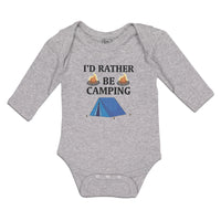 Long Sleeve Bodysuit Baby I'D Rather Be Camping with Blue Tent and Bonfire Fire