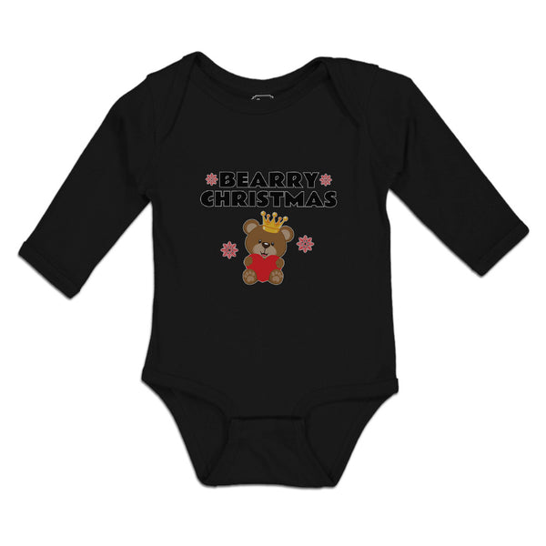 Long Sleeve Bodysuit Baby Bearry Christmas Teddy Bear Sitting Crown Cotton - Cute Rascals