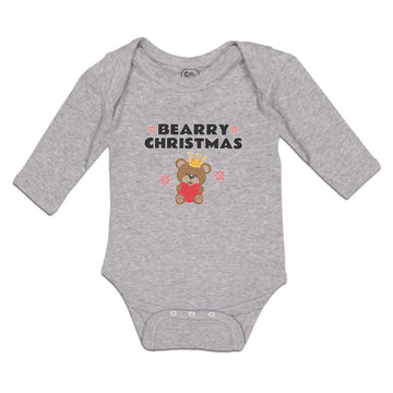 Long Sleeve Bodysuit Baby Bearry Christmas Teddy Bear Sitting Crown Cotton