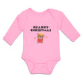 Long Sleeve Bodysuit Baby Bearry Christmas Teddy Bear Sitting Crown Cotton