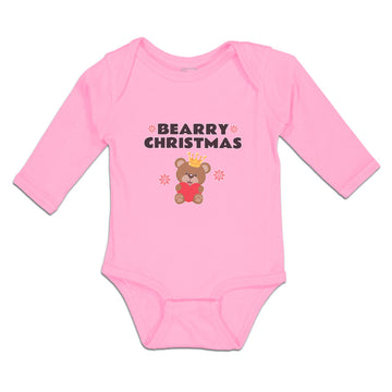 Long Sleeve Bodysuit Baby Bearry Christmas Teddy Bear Sitting Crown Cotton