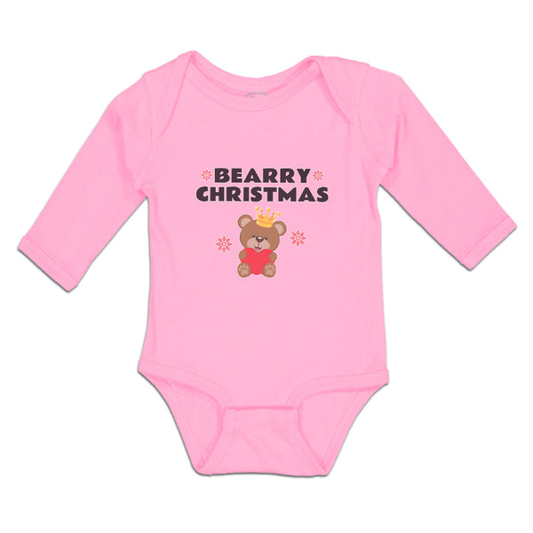 Long Sleeve Bodysuit Baby Bearry Christmas Teddy Bear Sitting Crown Cotton - Cute Rascals