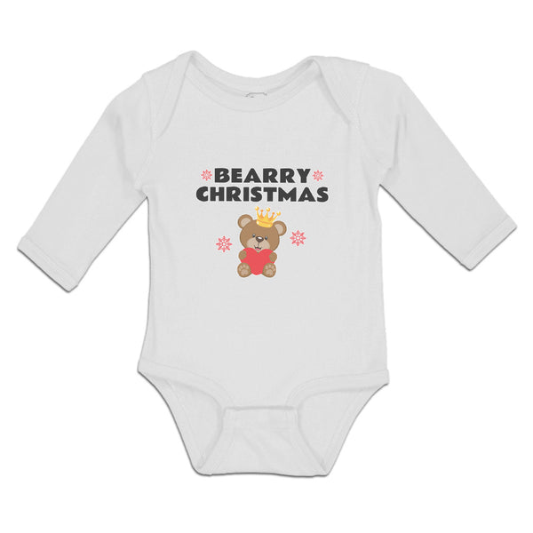 Long Sleeve Bodysuit Baby Bearry Christmas Teddy Bear Sitting Crown Cotton - Cute Rascals