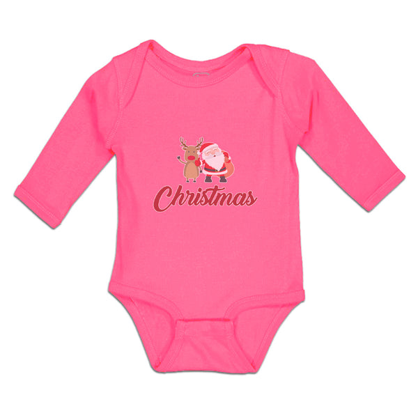 Long Sleeve Bodysuit Baby Christmas Celebration with Santa Claus and Deer Animal - Cute Rascals
