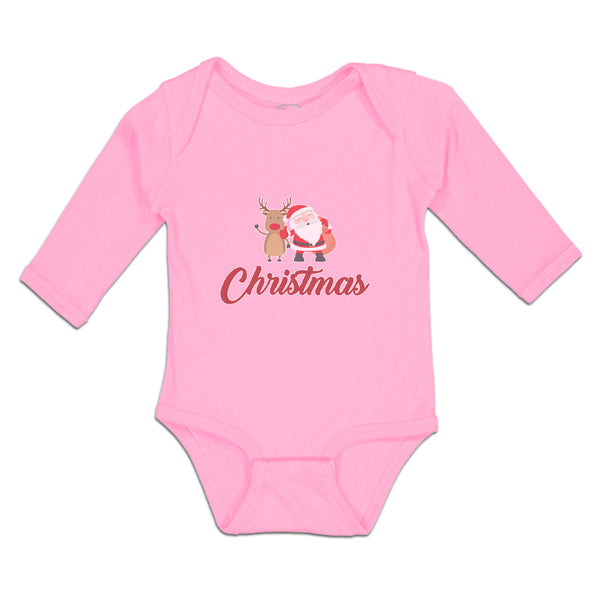 Long Sleeve Bodysuit Baby Christmas Celebration with Santa Claus and Deer Animal - Cute Rascals